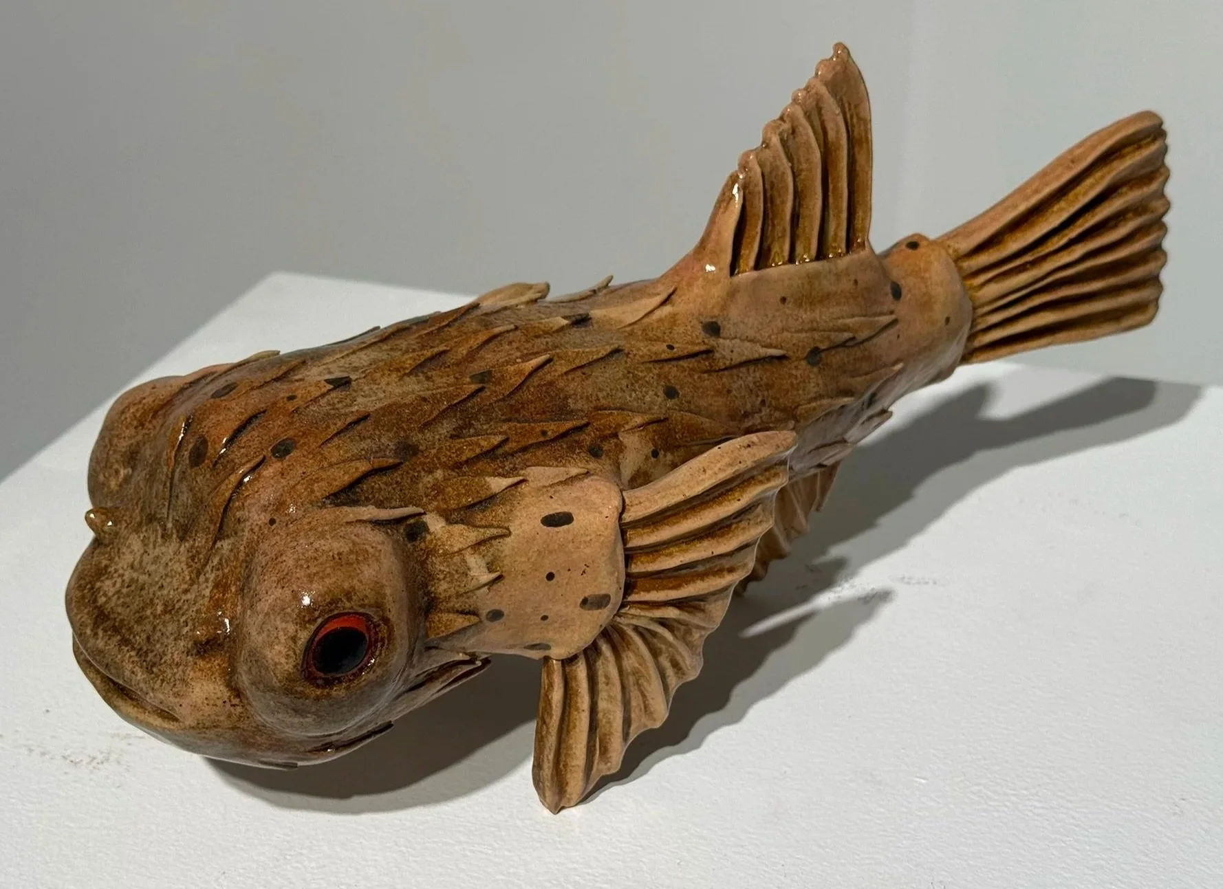 Longspined Porcupinefish (Diodon holocanthus) - Deflated, Δ6 Stoneware, Rutile Stain, Glaze, 6.75" x 13.25" x 4.75", 2025