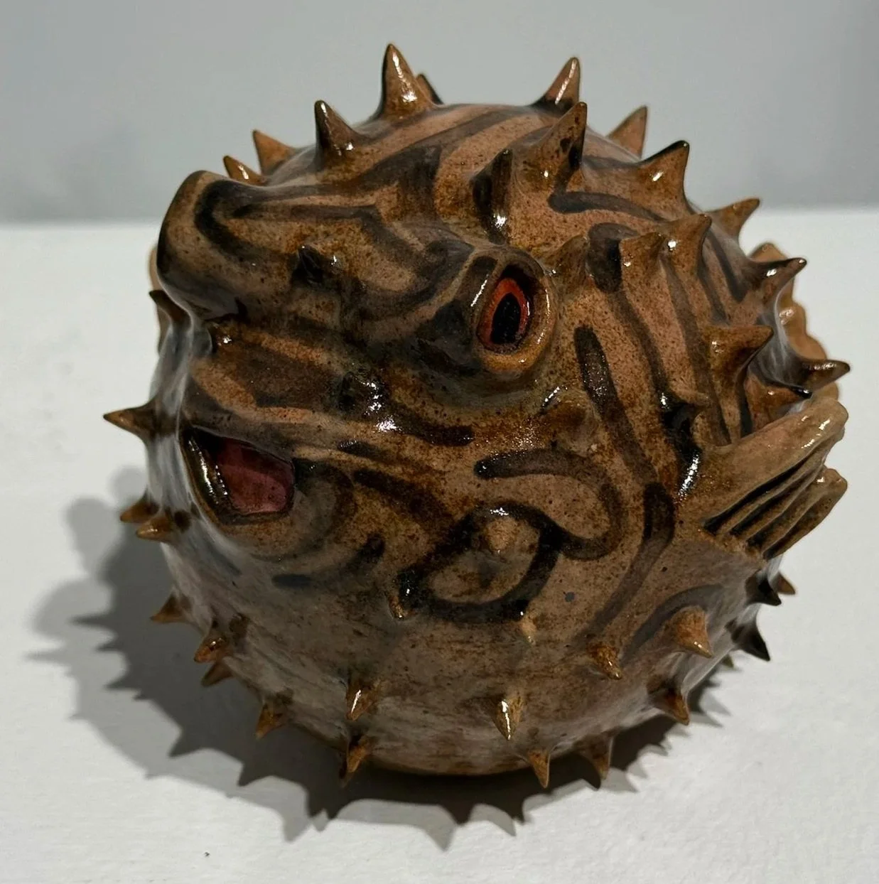 Striped Burrfish (Chilomycterus schoepfi) - Inflated, Δ6 Stoneware, Rutile Stain, Glaze, 4.75" x 4.75" x 5", 2025