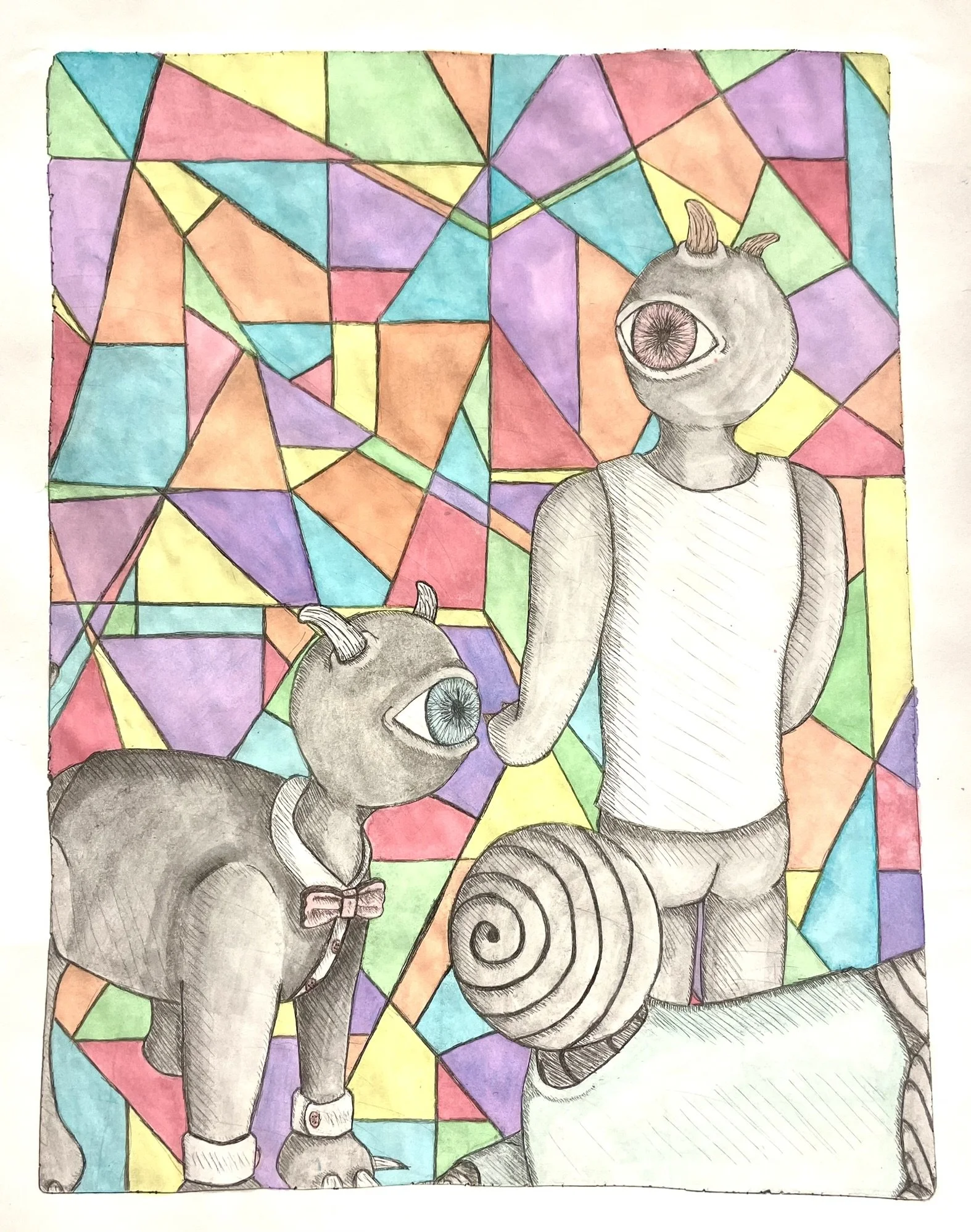 Family Photo (Panel 3), Engraving, Watercolor, 11" x 8.75", 2023