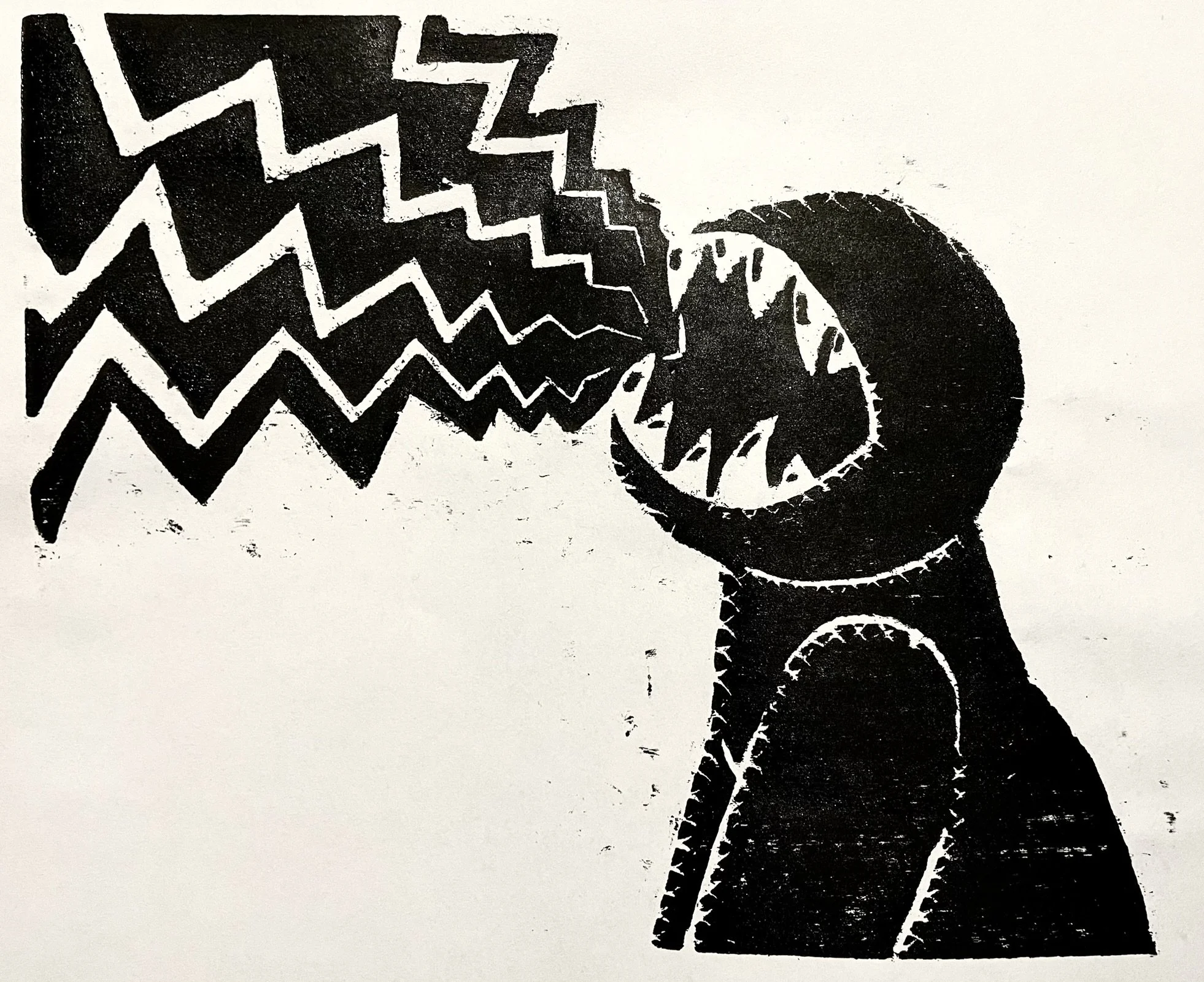 Shouty Pants, Woodblock, 7.5" x 9", 2024