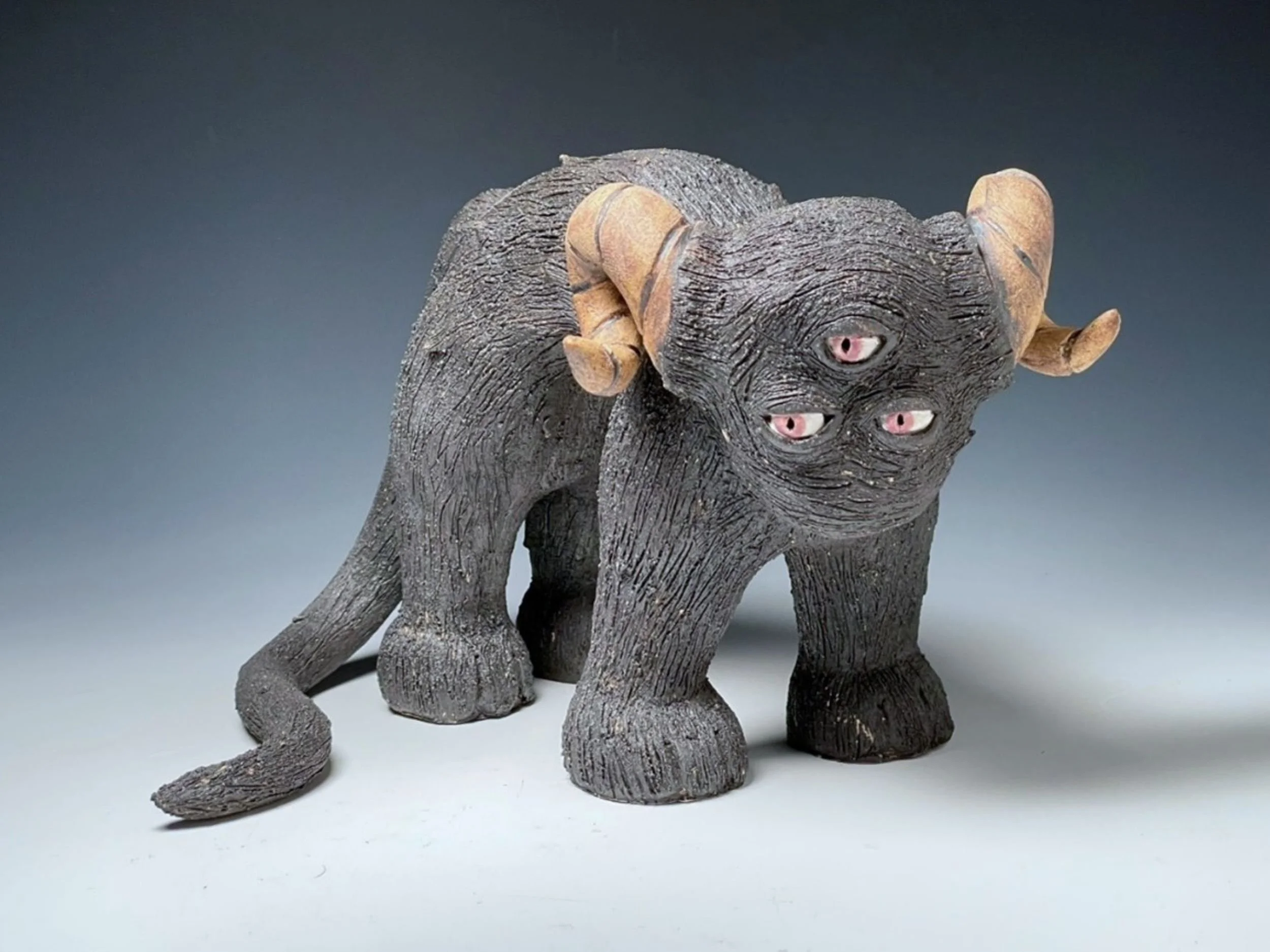 Scaredy Cat, Δ6 Stoneware, Iron-Manganese Stain, Glaze, 7" x 9.5" x 11", 2024