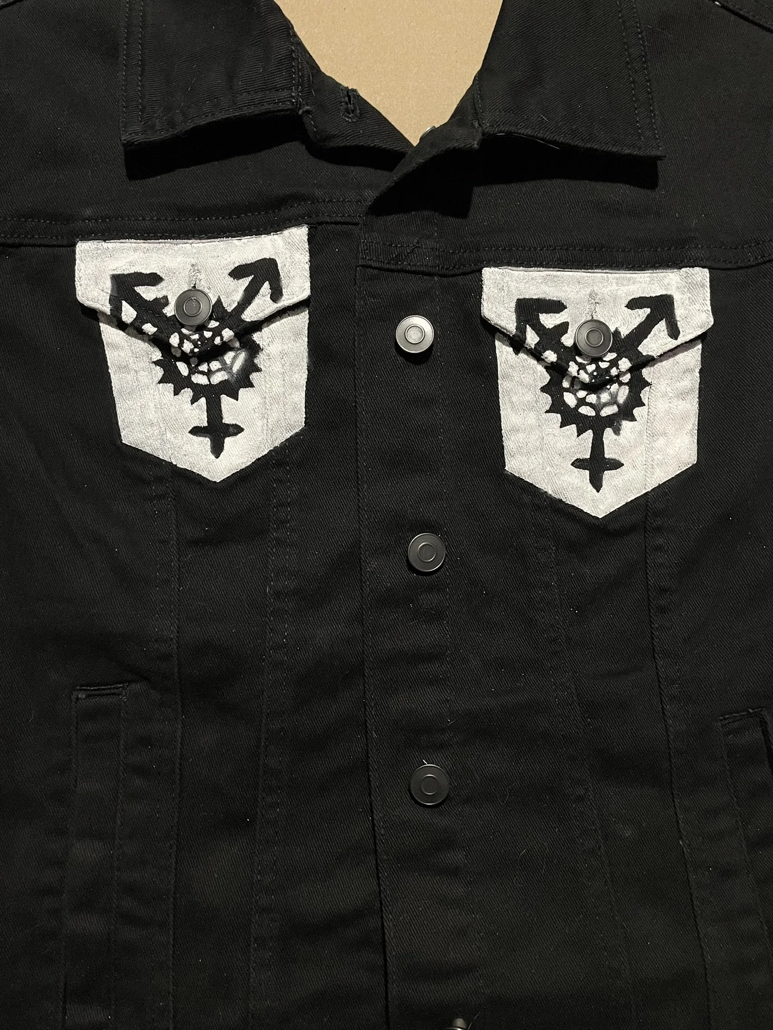 Trans Jacket (Front), Stencil, Denim, Acrylic, 28.5" x 19.5" x 9", 2023