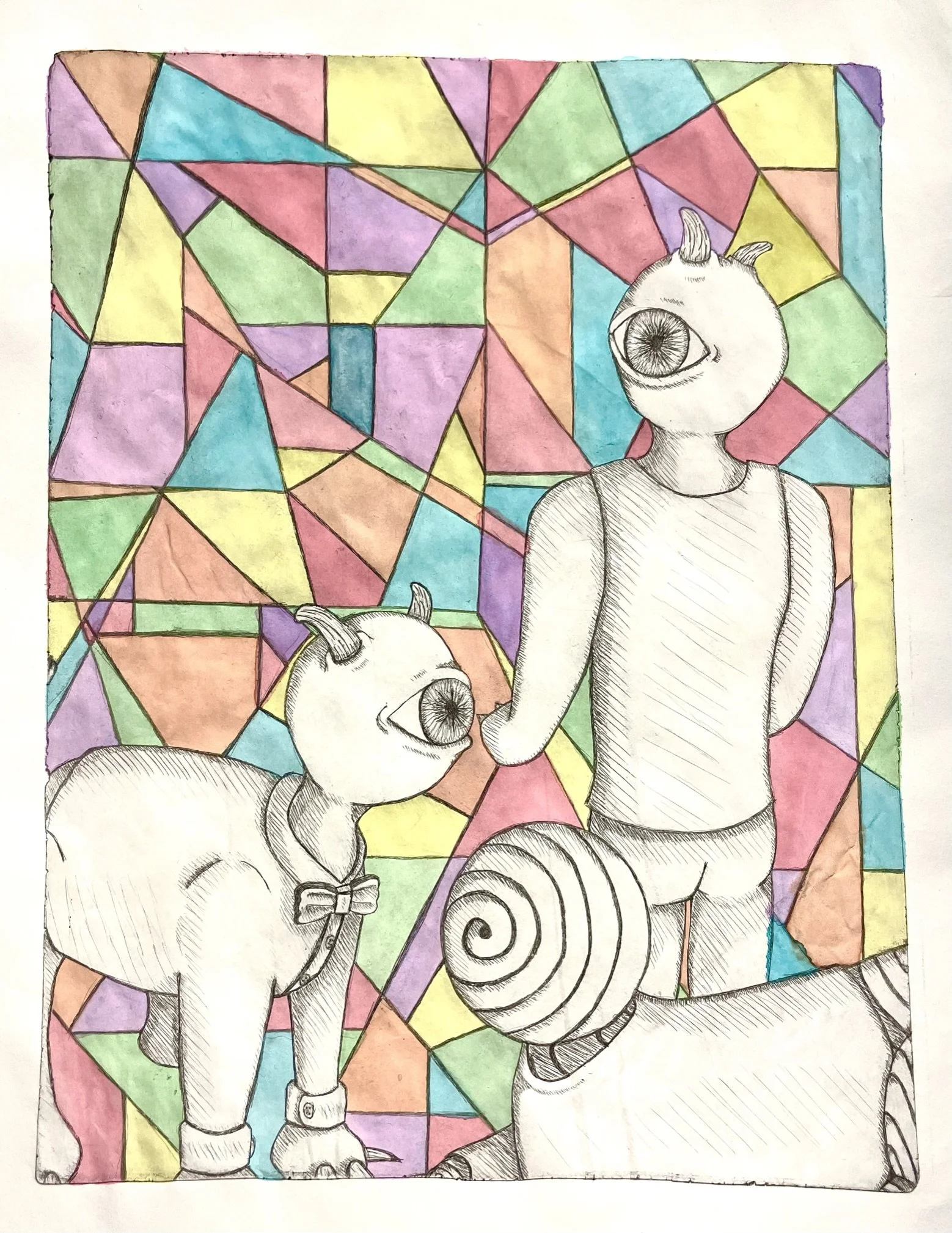 Family Photo (Panel 2), Engraving, Watercolor, 11" x 8.75", 2023