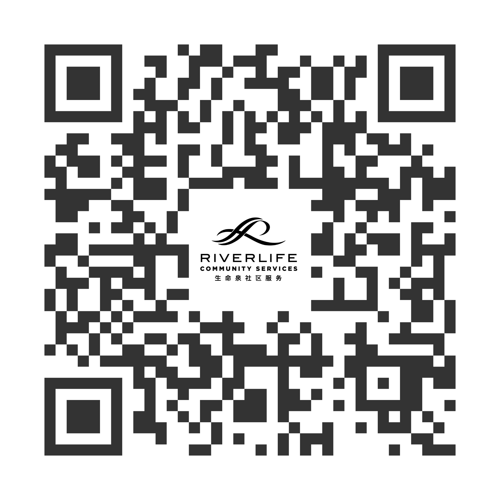 QR code with a logo and text in the center for RiverLife Community Services.