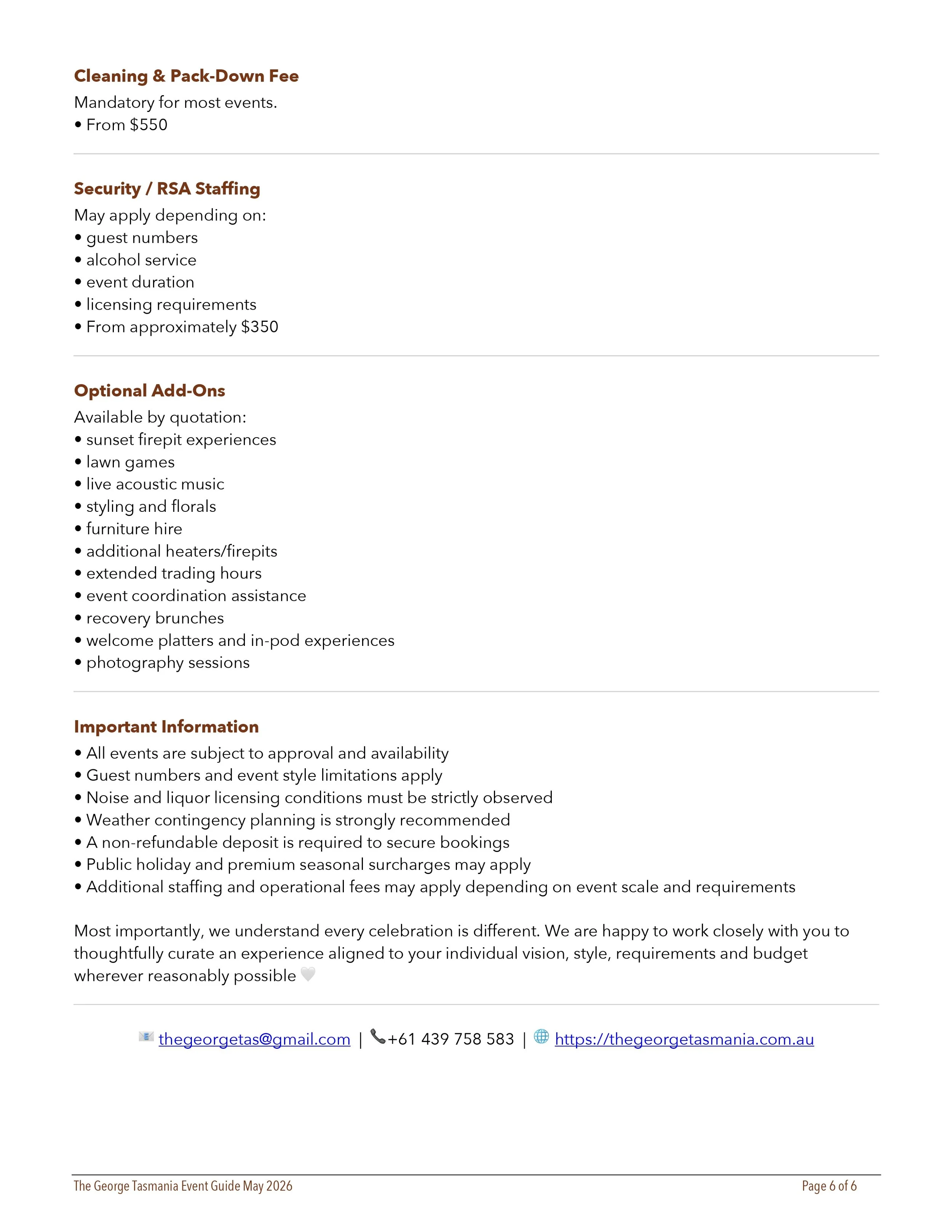 Private Event & Site Booking Guide 6
