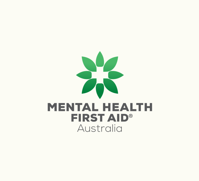 Logo for Mental Health First Aid Australia featuring a green floral design above the text.