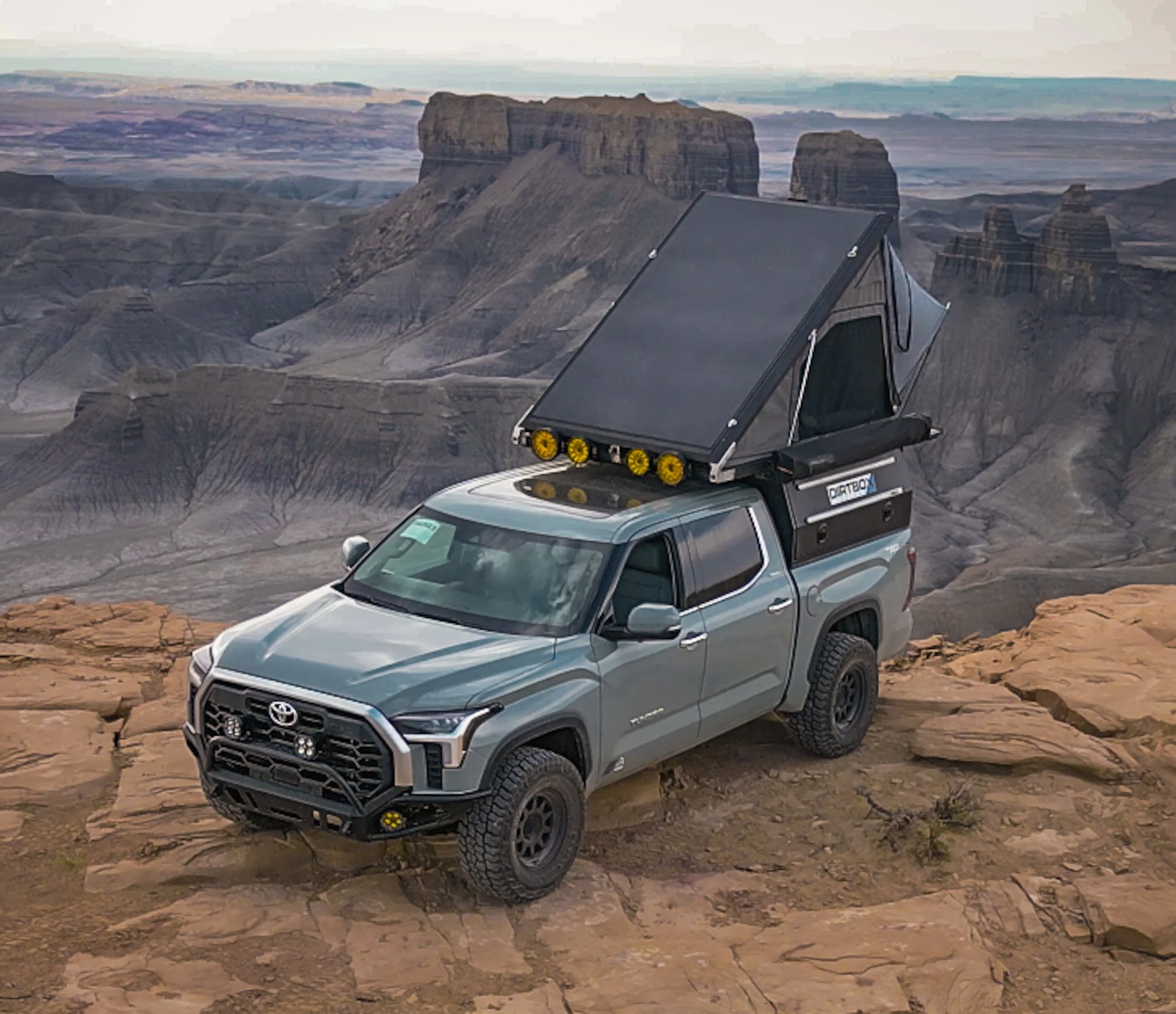 Dirtbox canopy camper on a Toyota Tundra in Utah desert