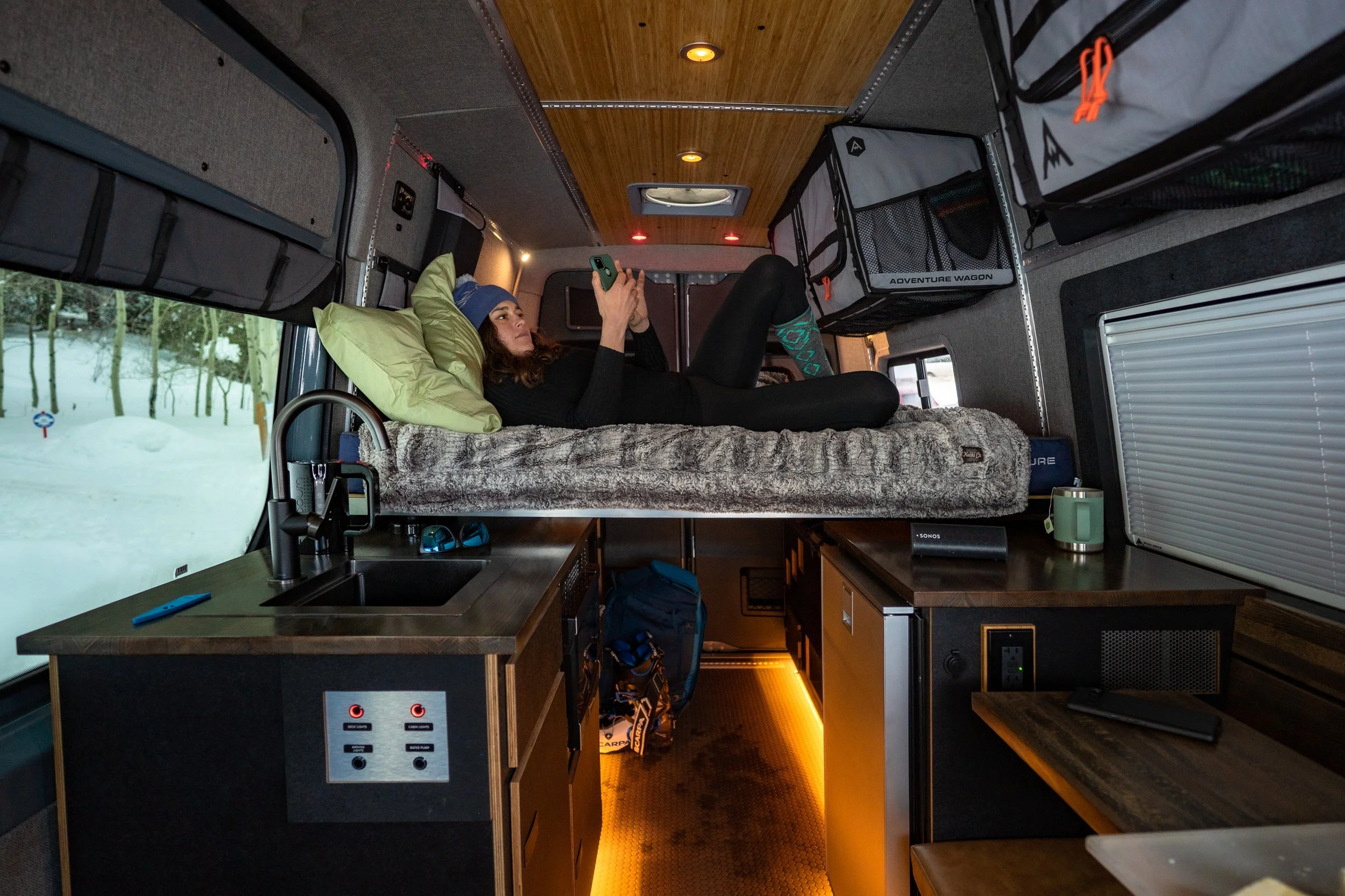 Warm and Cozy Sprinter Van Interior in Winter