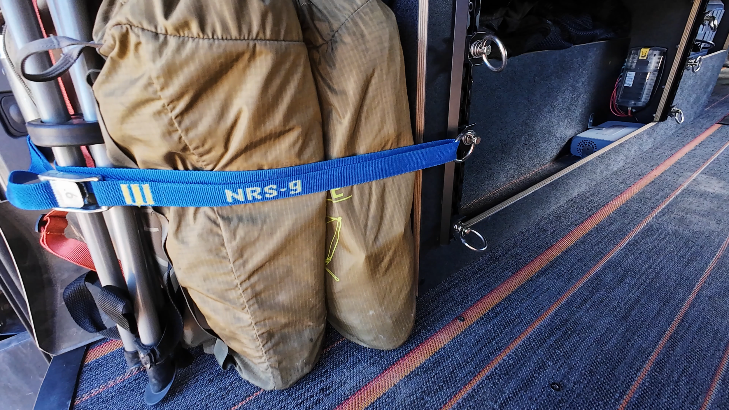 NRS Straps used for camper van organization and storage