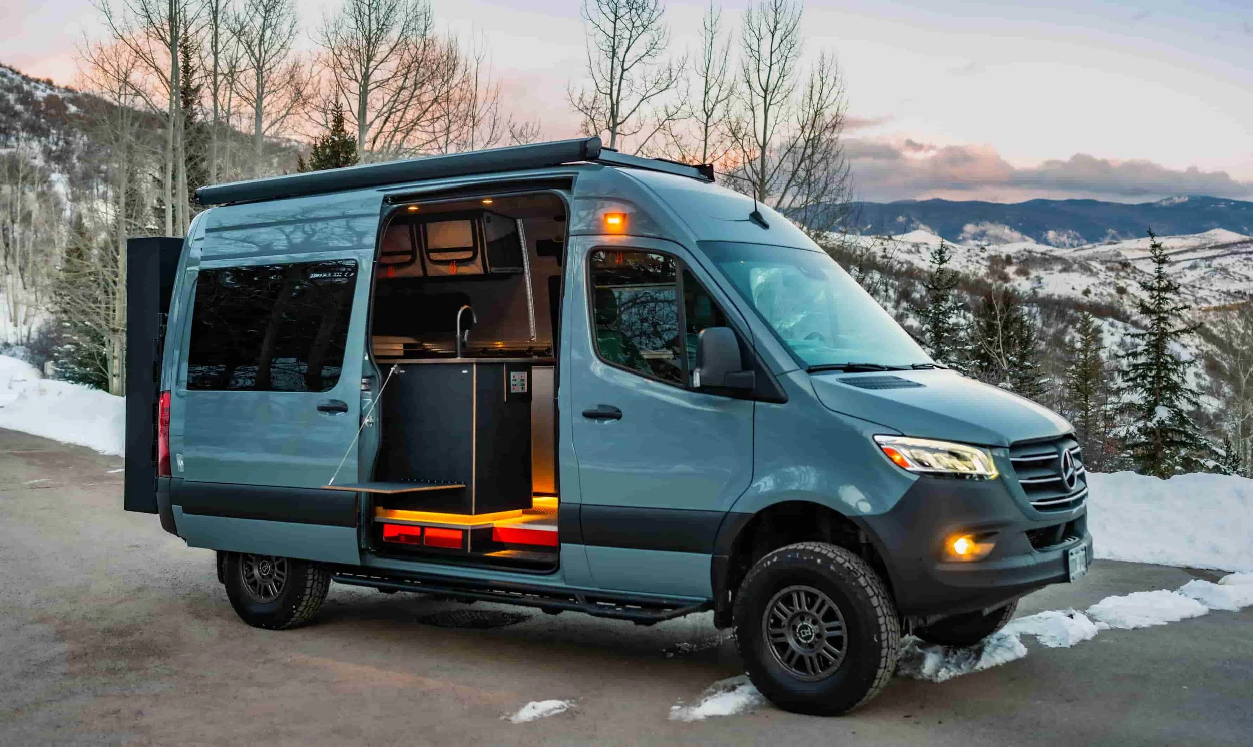 Blue Sprinter Van in the Mountains of Aspen