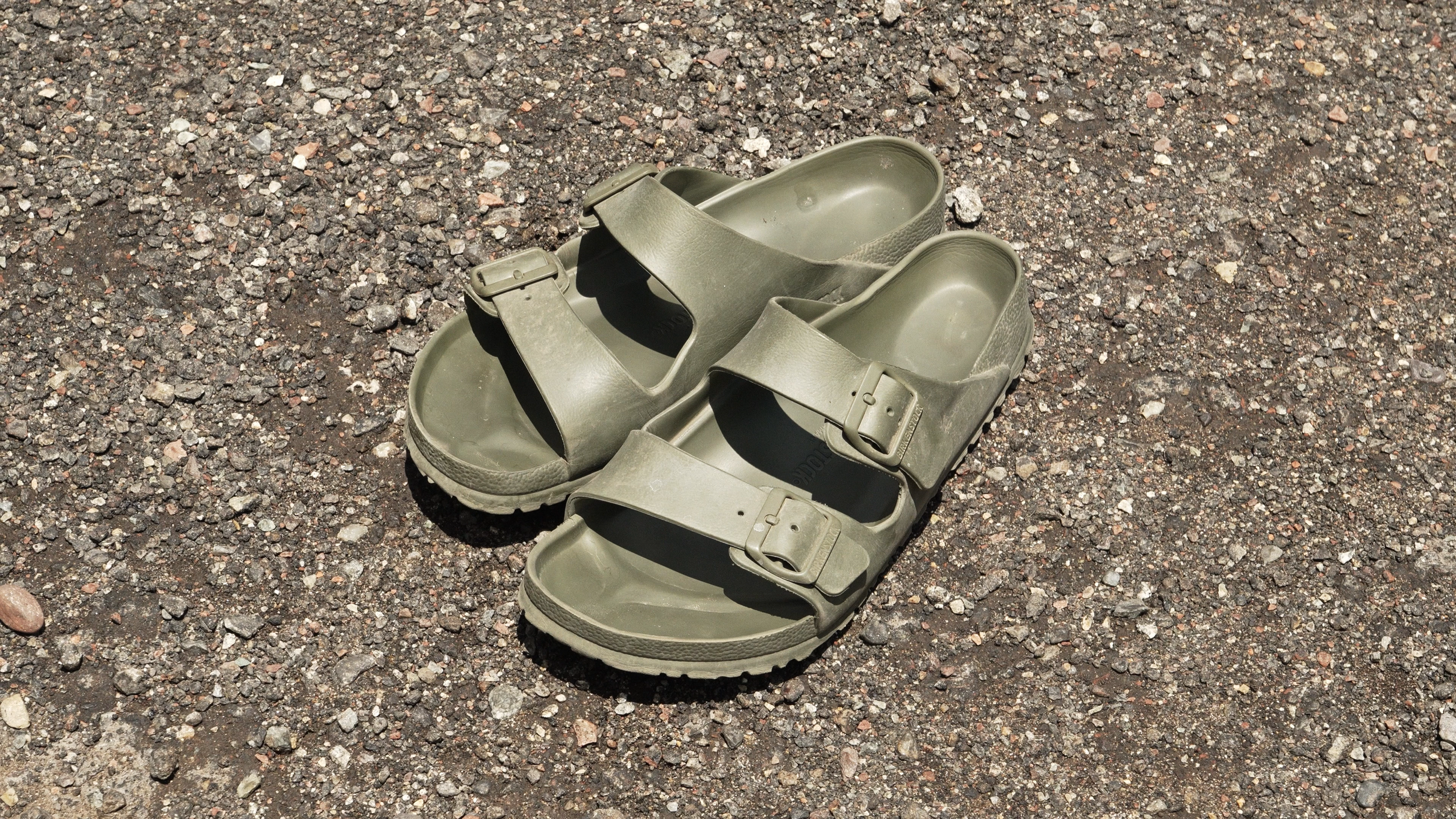 Rubber Birkenstock sandals for convenient footwear at camp