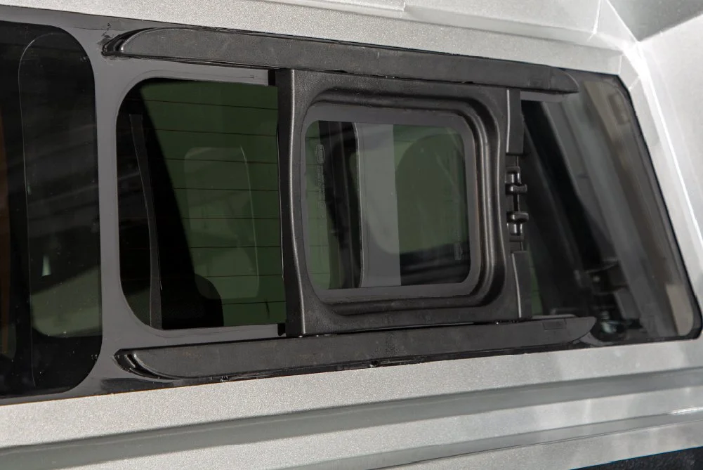 Close-up of a SmartCap rear sliding window.