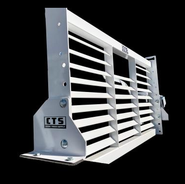 A large white industrial air vent or louver with horizontal slats and mounting brackets.