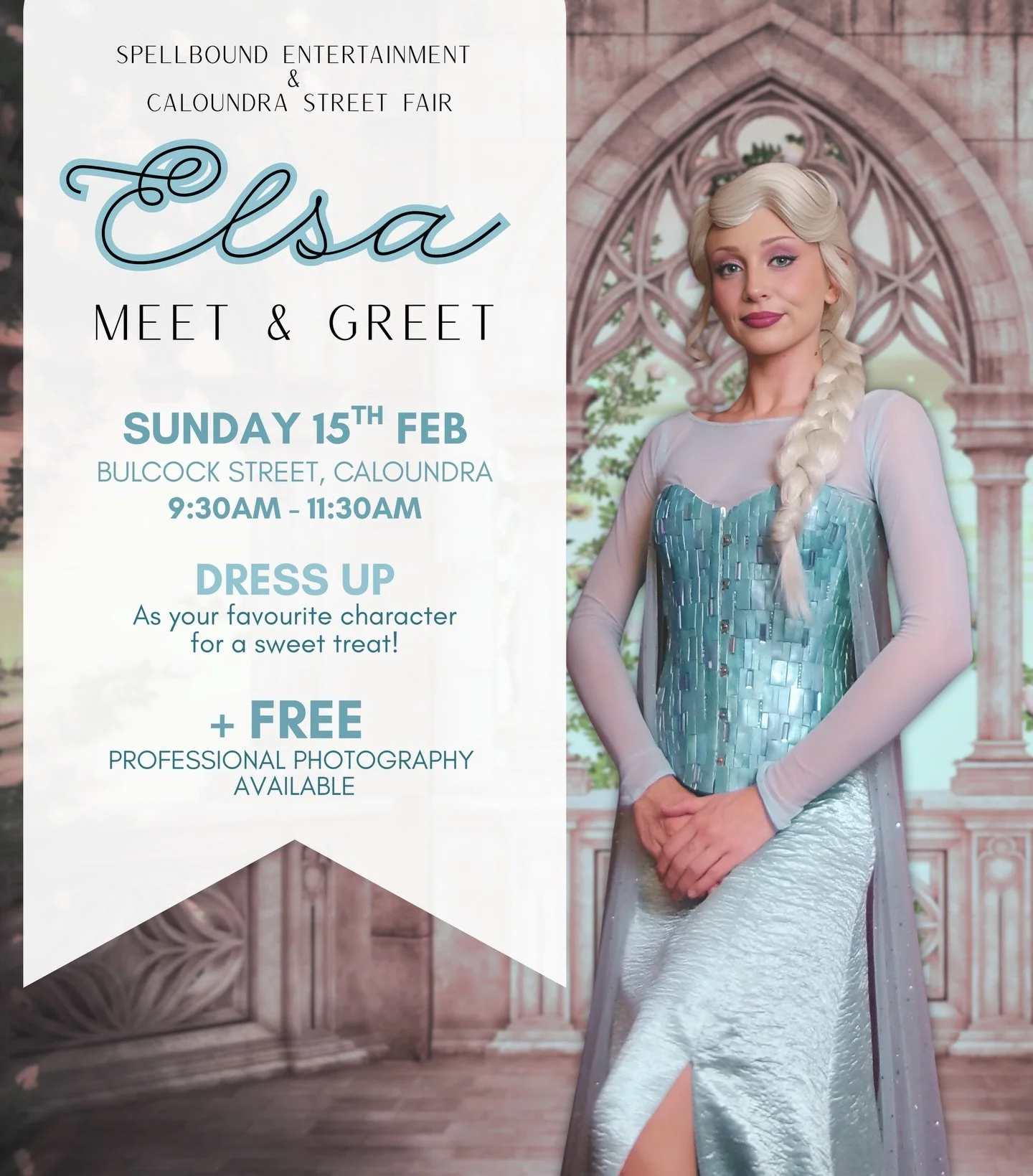 ELSA MEET + GREET @caloundrastreetfair THIS SUNDAY! 🫧 Make sure you dress up as your favourite character to get a sweet treat! We cannot wait to see you all there in your Sunday Best! ✨❄️🩵 #caloundrastreetfair #sunshinecoastbusiness #whatsonsunshin