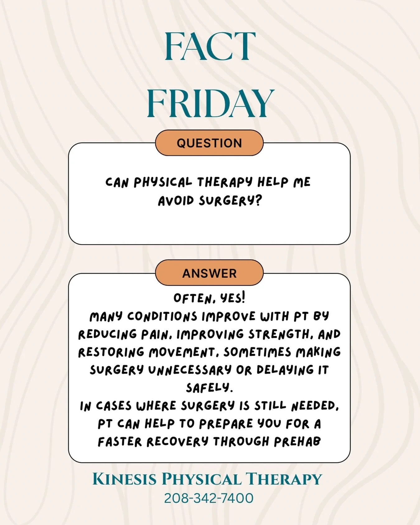 FACT FRIDAY

Got a question about pain, posture, exercise or Physical Therapy in general?
Drop it in our DMs or comments &mdash; we may feature it in a future Fact Friday.

📅 Schedule a visit with Kinesis PT