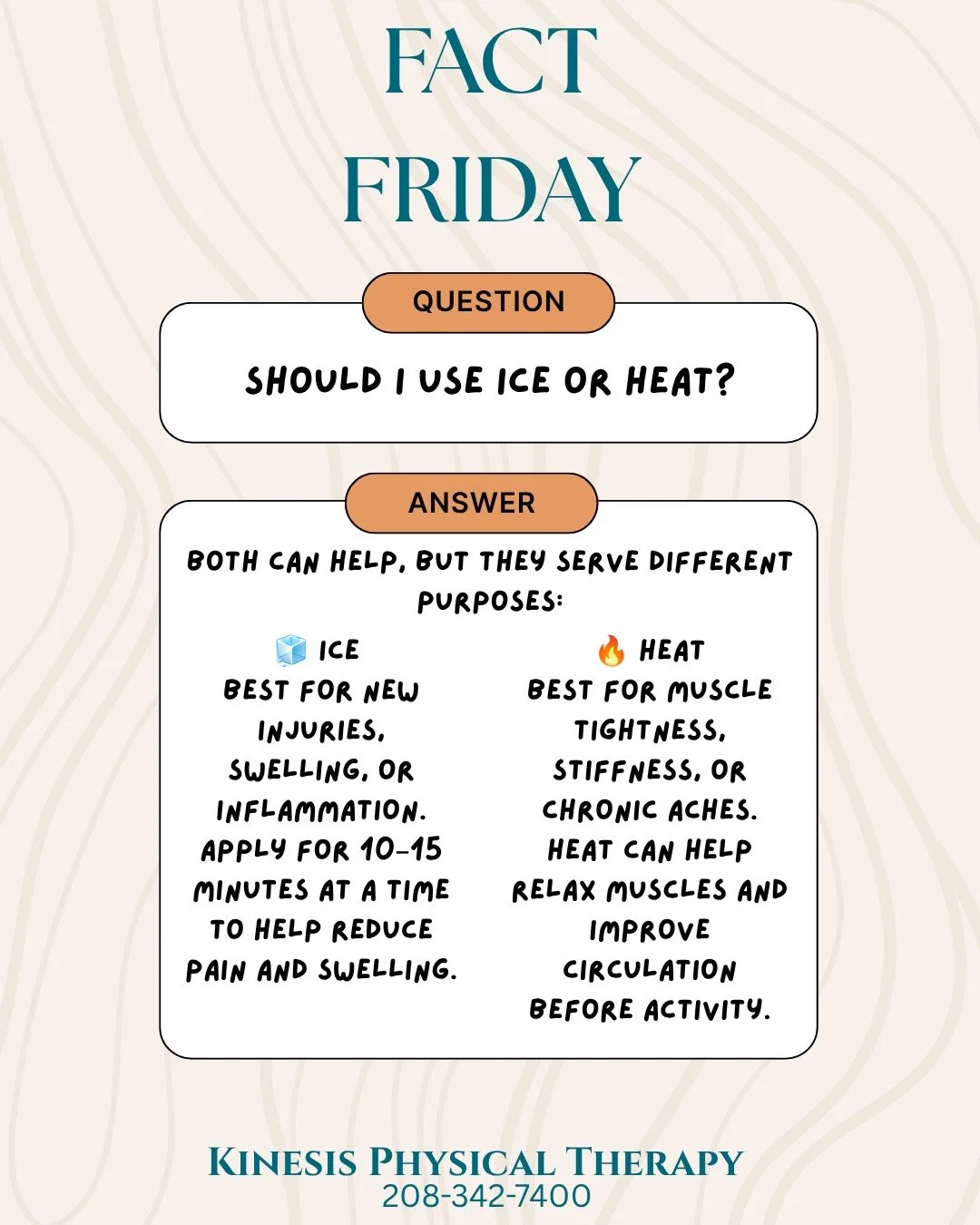 FACT FRIDAY 

Got a question about pain, posture, exercise or Physical Therapy in general?
Drop it in our DMs or comments &mdash; we may feature it in a future Fact Friday.

📅 Schedule a visit with Kinesis PT