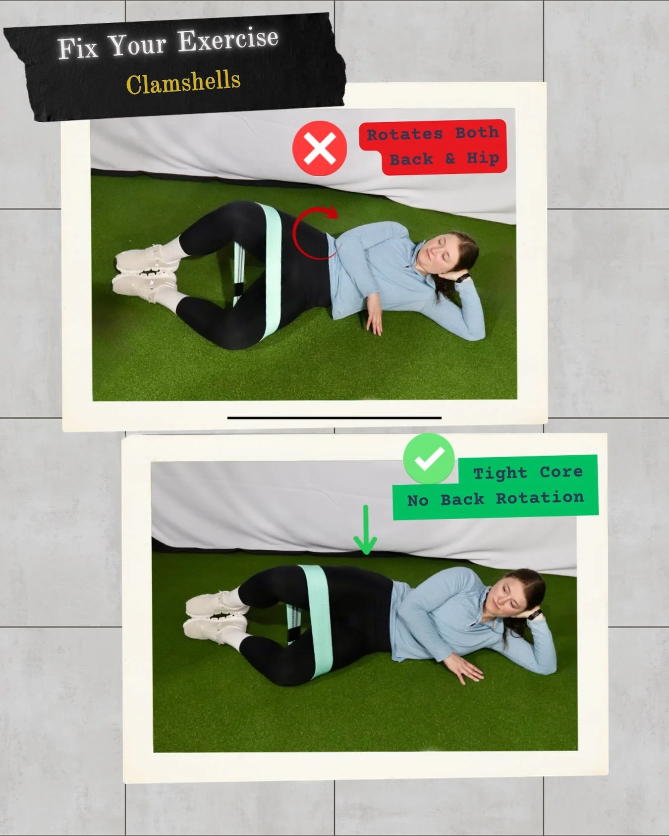 Fix Your Exercise Series: Clamshells

Clamshells may look simple, but a few common mistakes can take the focus off your glutes. Here&rsquo;s how to do them correctly 👇

✅ Brace your core
Keep your abs engaged throughout the exercise. A stable core p