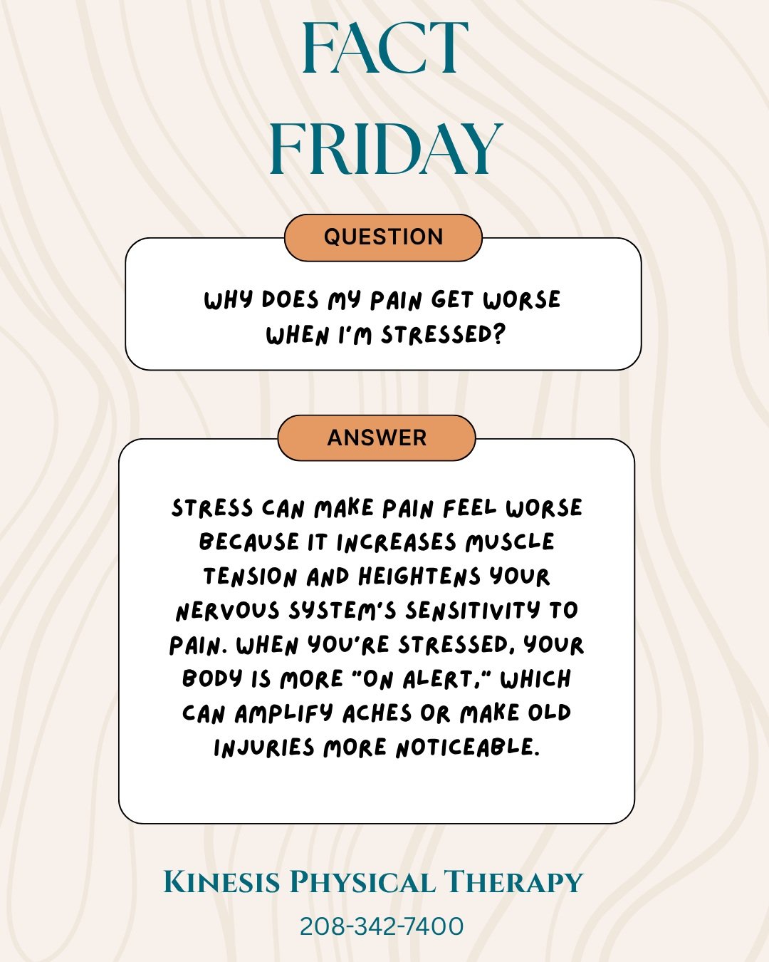 FACT FRIDAY 

Got a question about pain, posture, exercise or Physical Therapy in general?
Drop it in our DMs or comments &mdash; we may feature it in a future Fact Friday.

📅 Schedule a visit with Kinesis PT