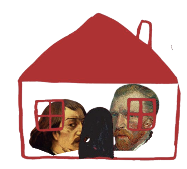 Drawing of a shed with two people looking through windows, and an animal inside.
