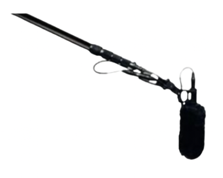 Microphone with a long extendable boom arm.
