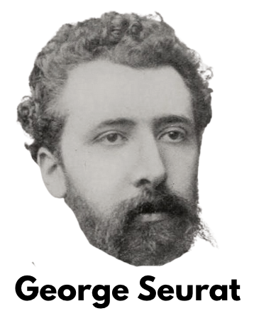 Black and white photo of a man with curly hair and a beard, labeled George Seurat.