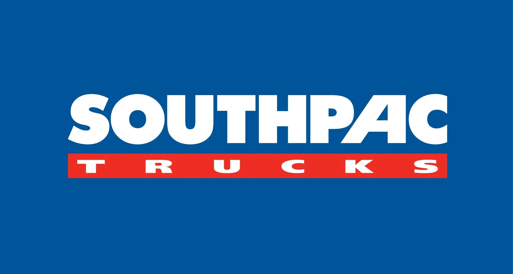 Southpac Trucks logo with blue background, large white bold text and red banner with white text spelling 'TRUCKS'