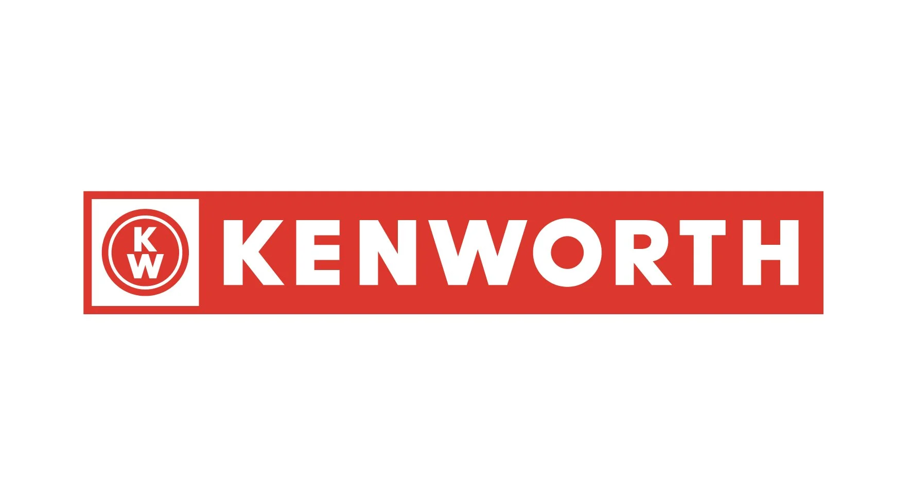 Kenworth logo in red and white with KW initials inside a circle to the left of the word 'Kenworth' in bold uppercase letters.