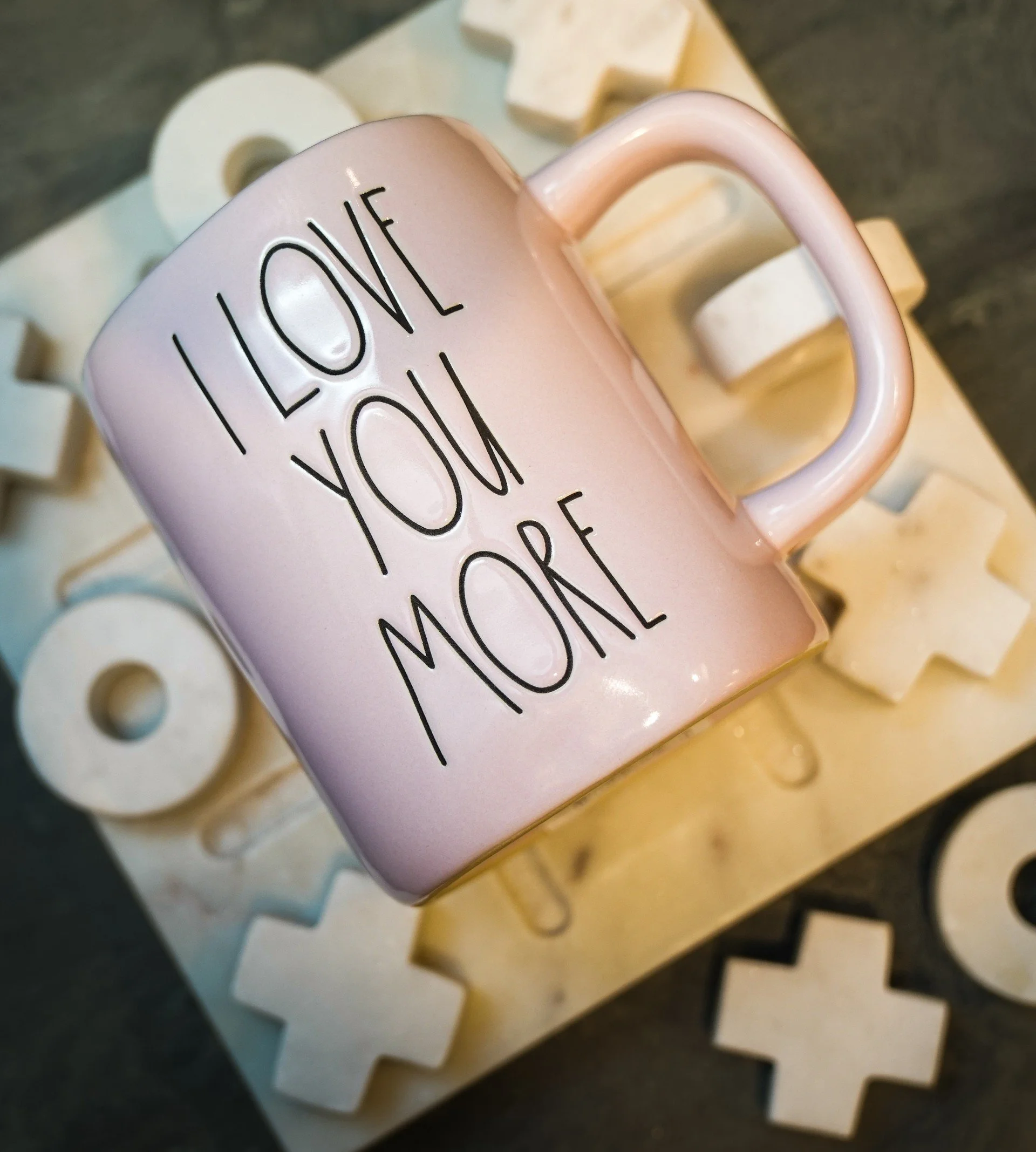 Pink 'I Love You More' mug from the Kandles2u - Kandles2Mug Collection-perfect for Austin, Texas Candle Making Workshops/Classes. Date Nights, Girls' Nights, Corporate Events, and Bridal Parties. Valentines Day Themed.