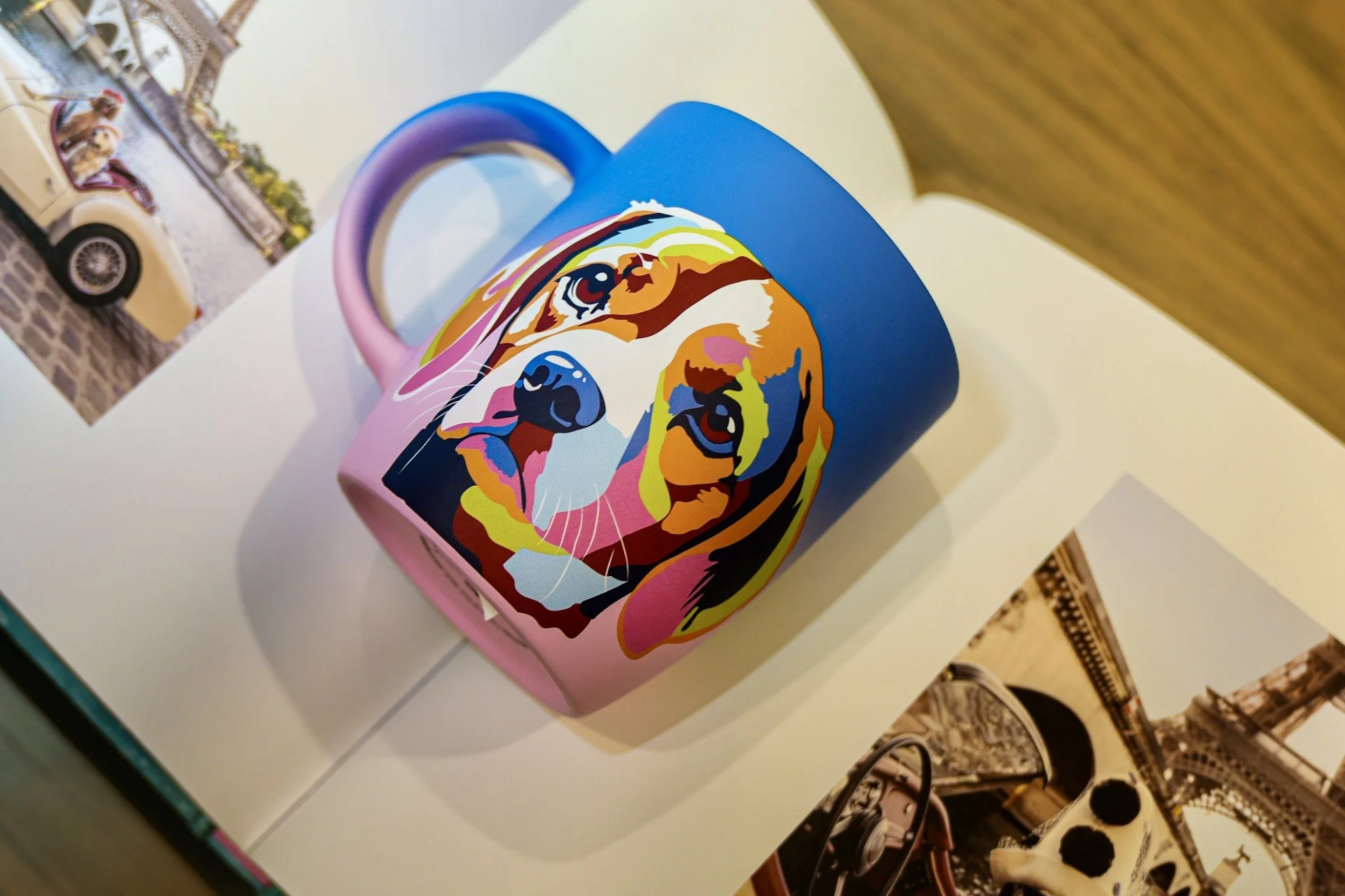 Kandles2u - Kandles2Mug Collection colorful dog styled on books- floral teacup, colorful dog mug - perfect for Austin, Texas Candle Making Workshops/Classes. Date Nights, Girls' Nights, Corporate Events, and Bridal Parties.