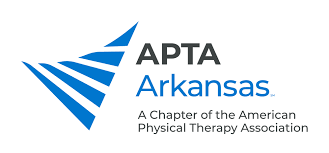Logo of APTA Arkansas, a chapter of the American Physical Therapy Association, featuring blue stylized lines and text.