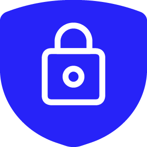 A blue shield with a white lock icon in the center.