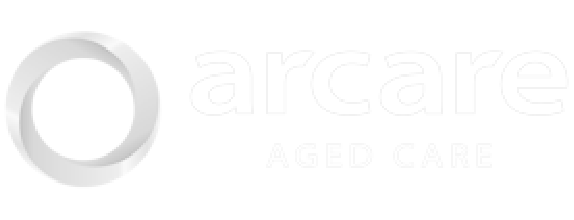Logo for Arcare Aged Care with a circular design and text.