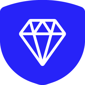 Black diamond symbol on a blue shield background.