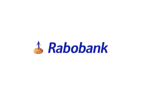 Rabobank logo with a stylized figure standing on an orange circle resembling a globe.