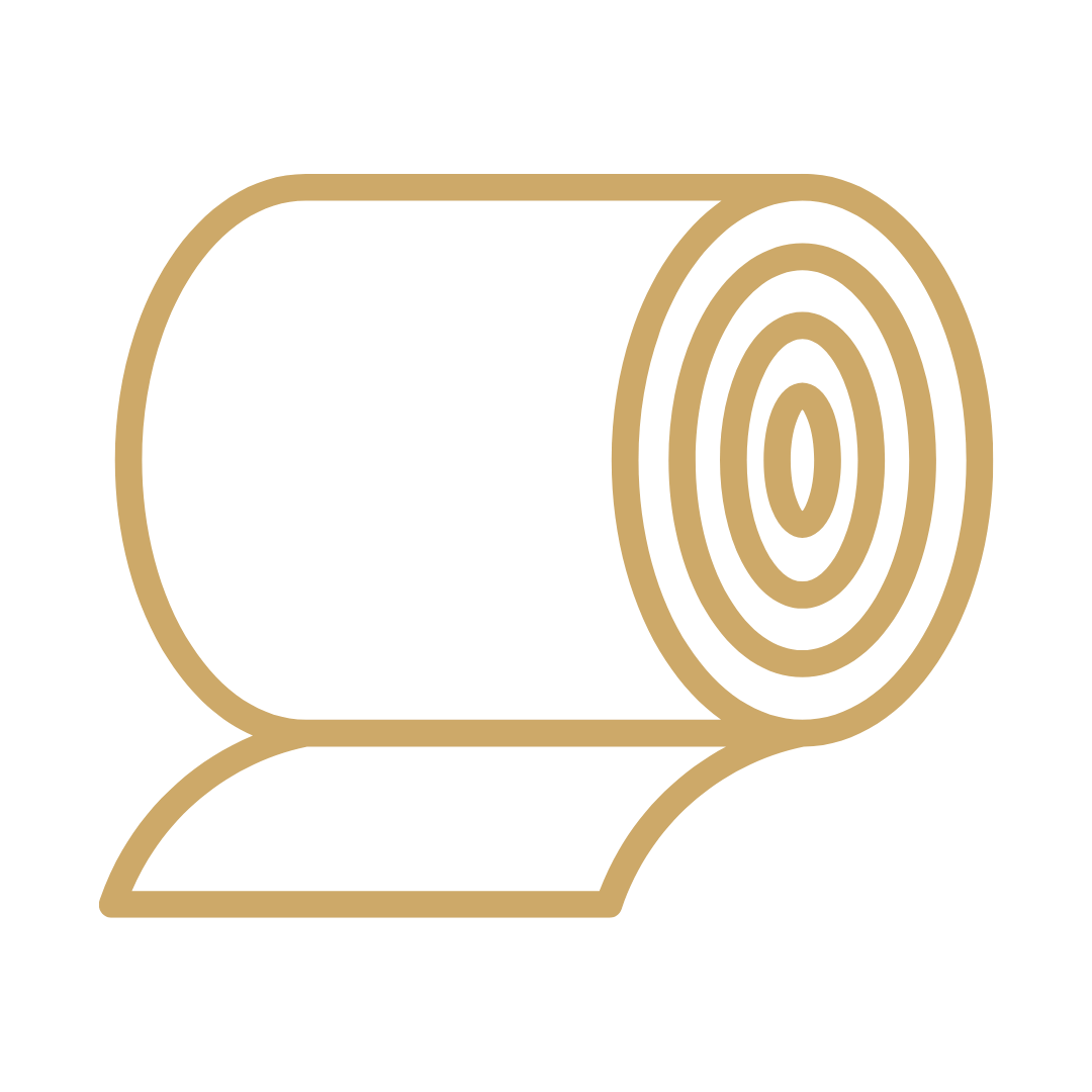 Outline illustration of a brown toilet paper roll against a black background.