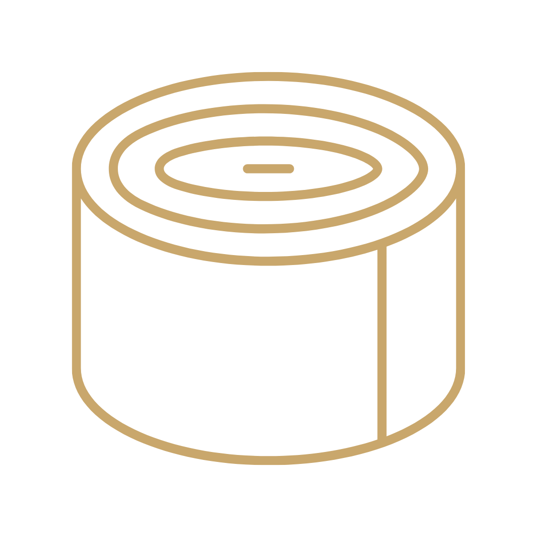 Gold outline of a soda can on a black background.