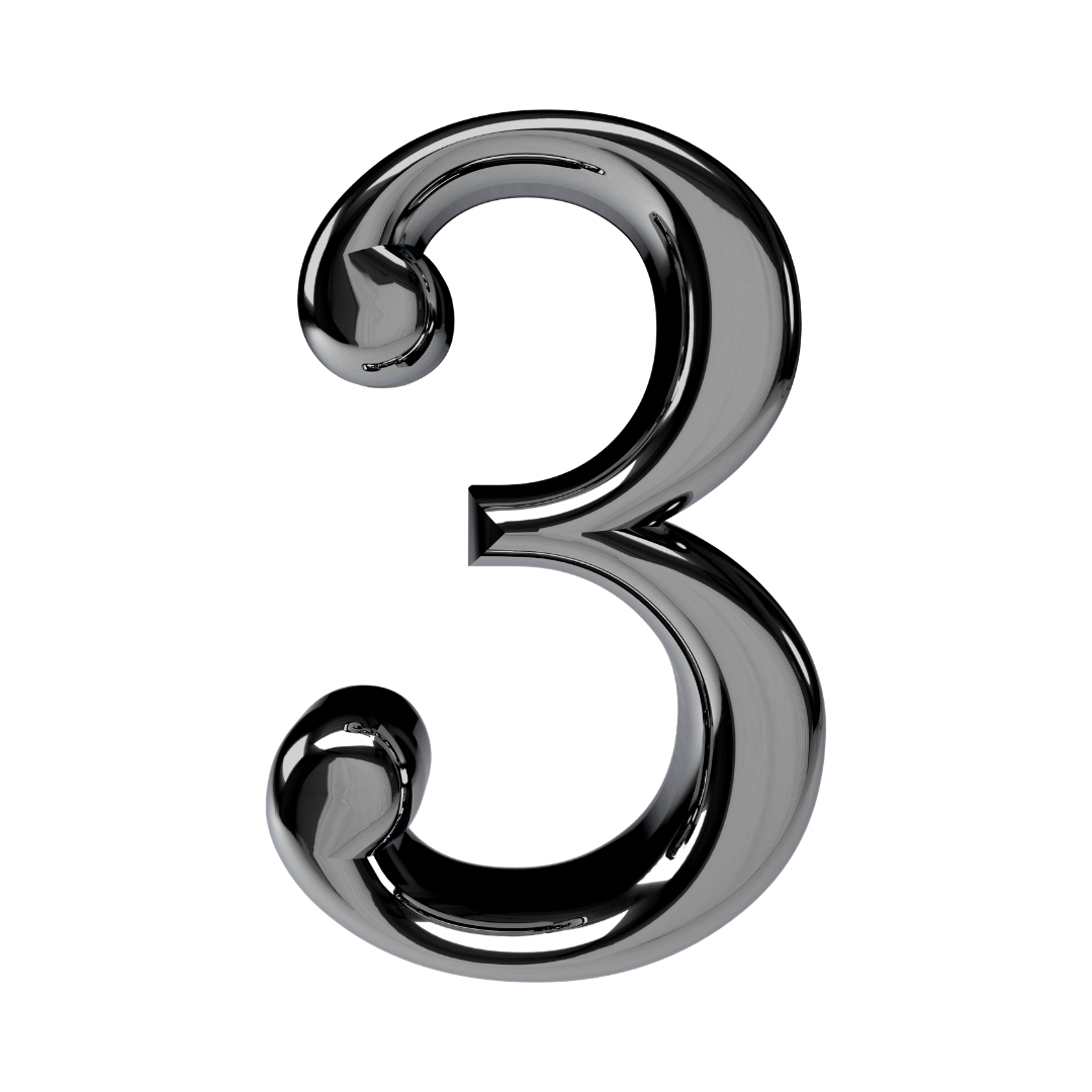 Shiny metallic number three isolated on black background.