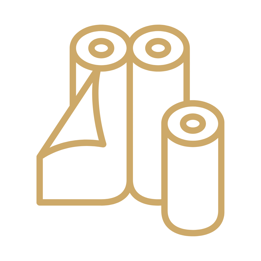 Outline drawing of three candles and a piece of cloth or paper.