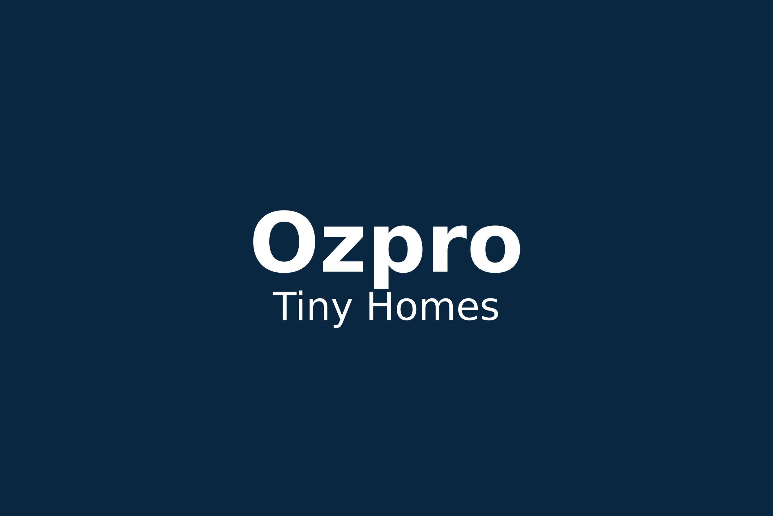 Ozpro Tiny Homes logo on a dark blue background.