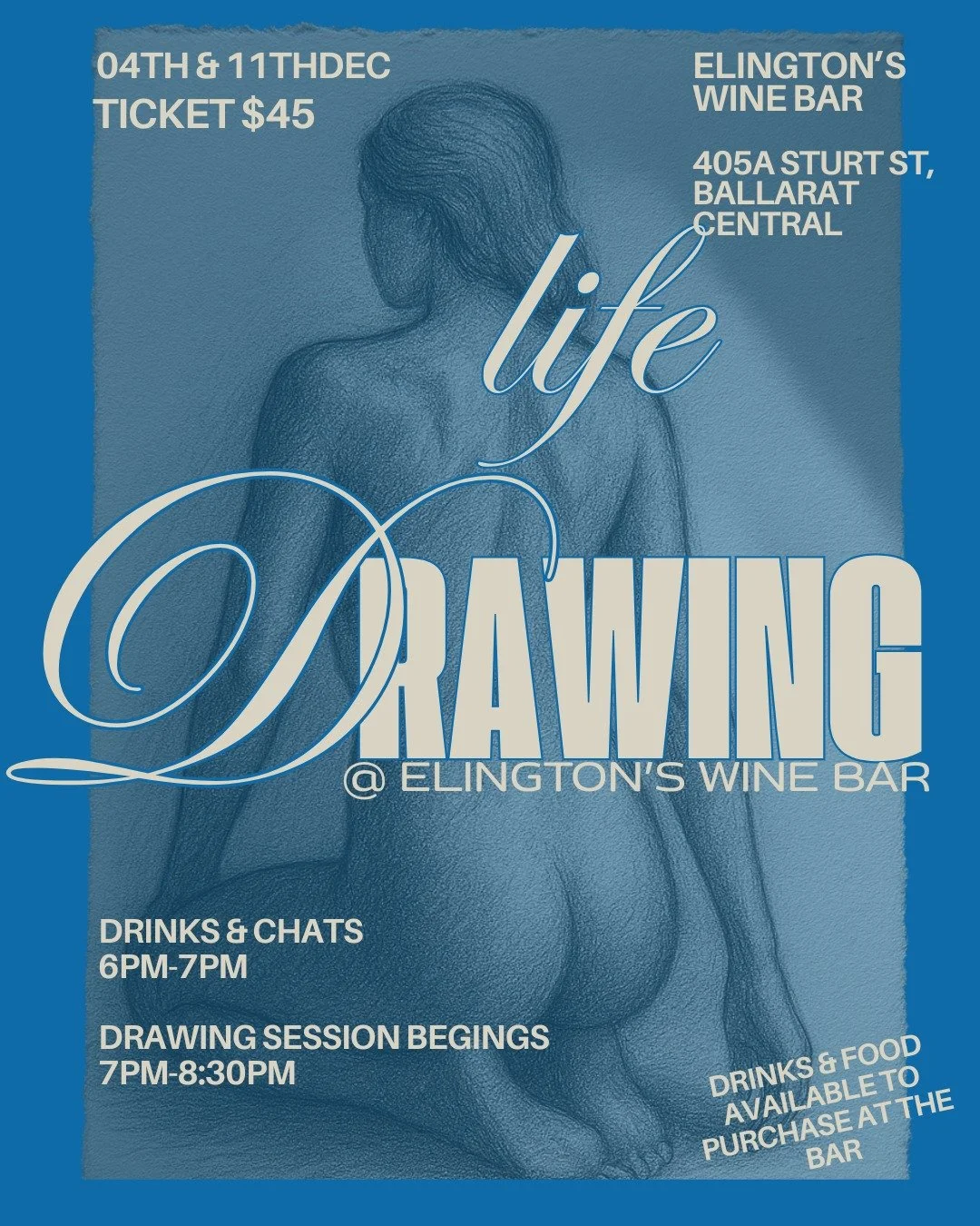 LIFE DRAWING AT ELLINGTON&rsquo;S WINE BAR 

Draw breath. Draw line. 
Gather in warmth and stillness.
Come sketch the quiet poetry of the human form. 

Two December evenings, 4th &amp; 11th 2025..

Step into the warm glow of Ellington&rsquo;s Wine Ba