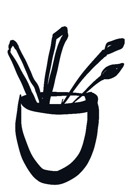 Pot à pinceaux illustré, symbole du travail créatif de Parry Studio