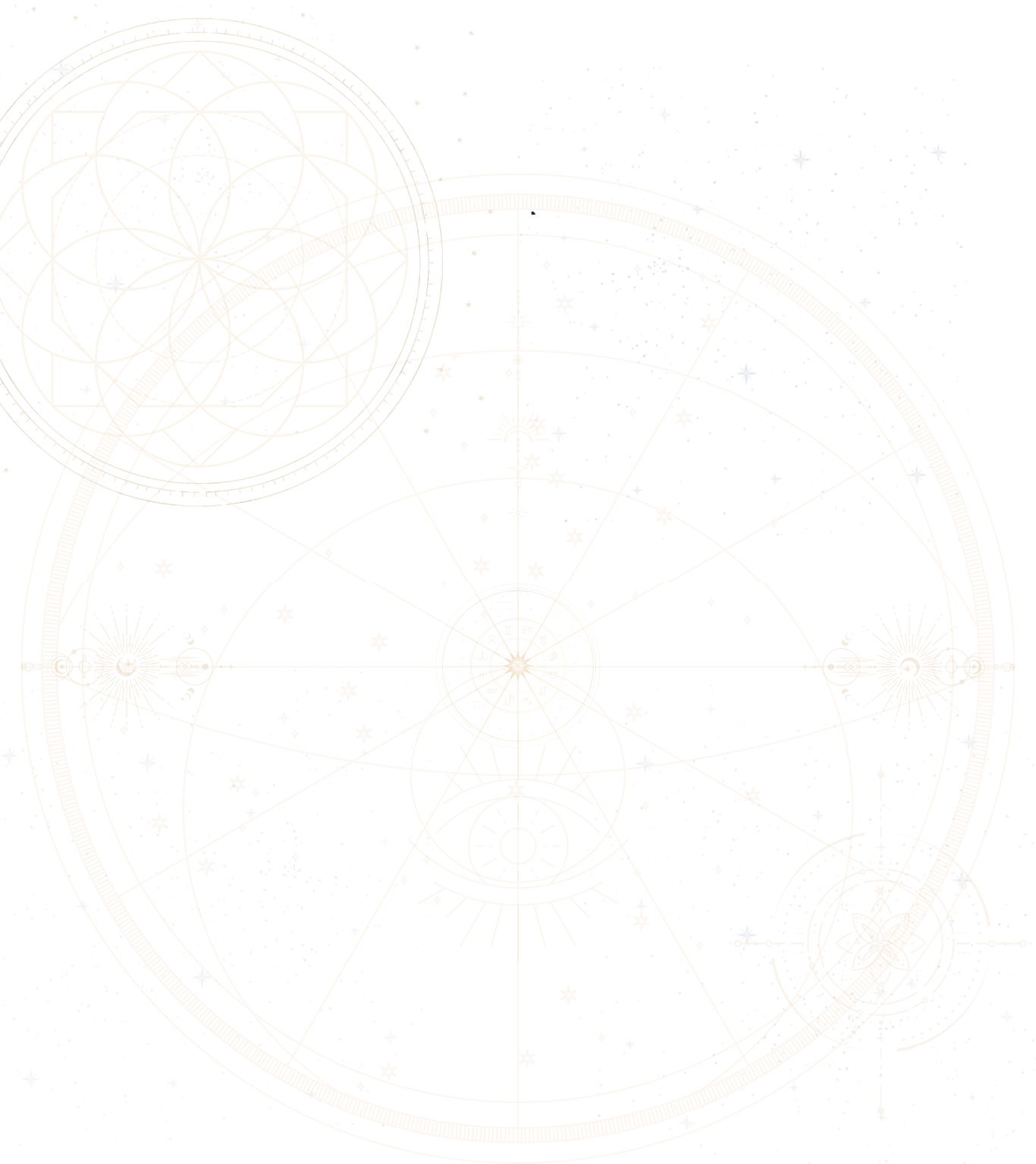 A detailed celestial chart with geometric and astronomical symbols in gold on a black background, resembling an astrological or star map.