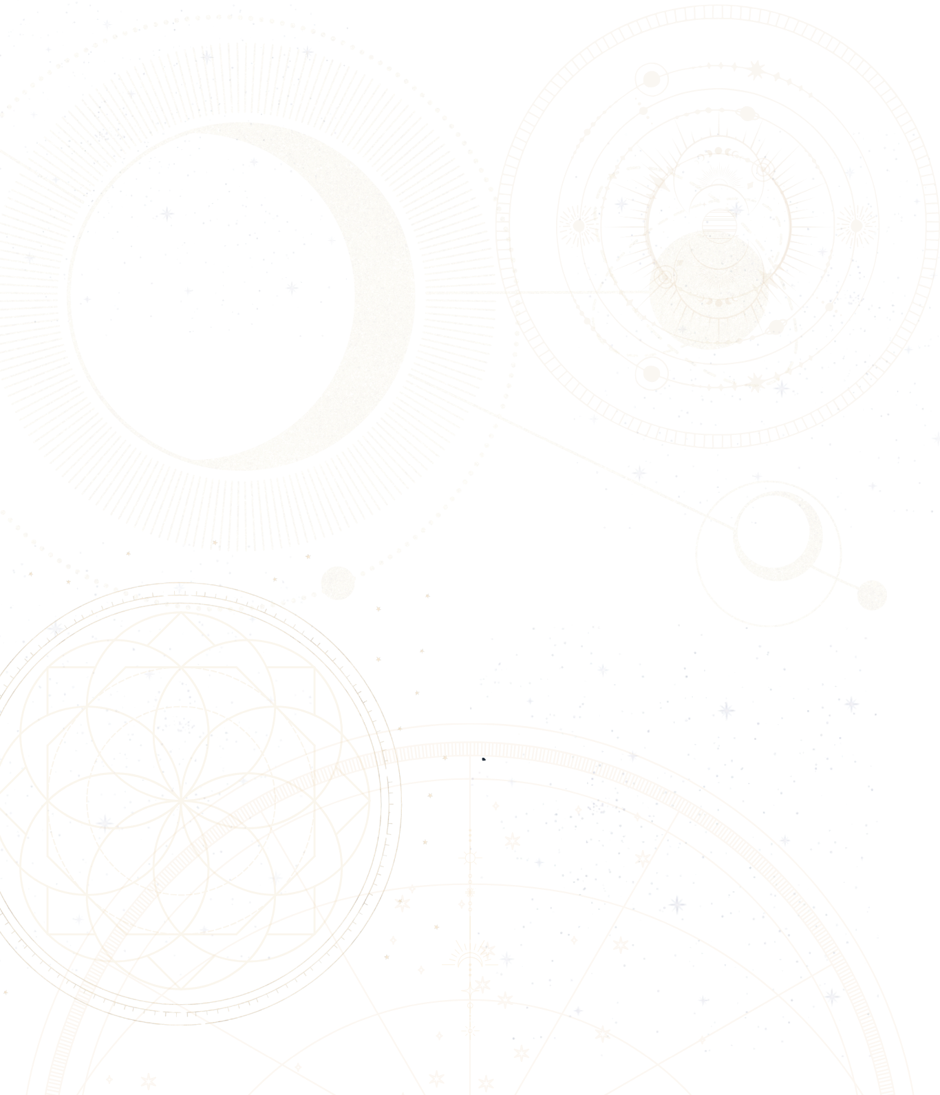 Golden celestial and astrological diagrams on black background, featuring moons, stars, and geometric patterns.