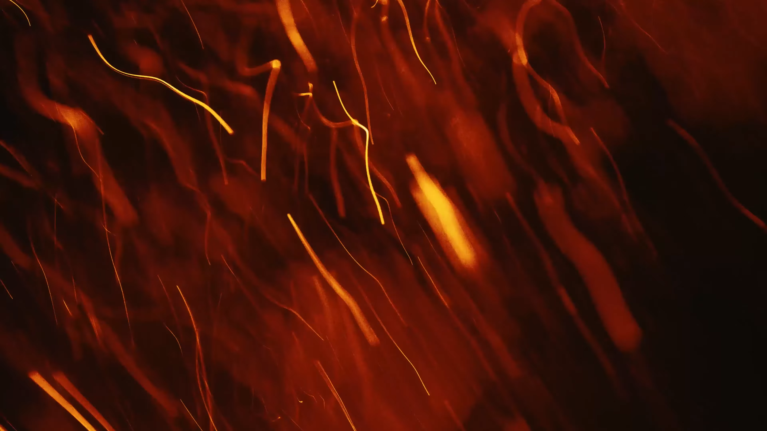 Abstract image of red, orange, and yellow streaks of light with a dark background, creating a fiery and energetic visual effect.