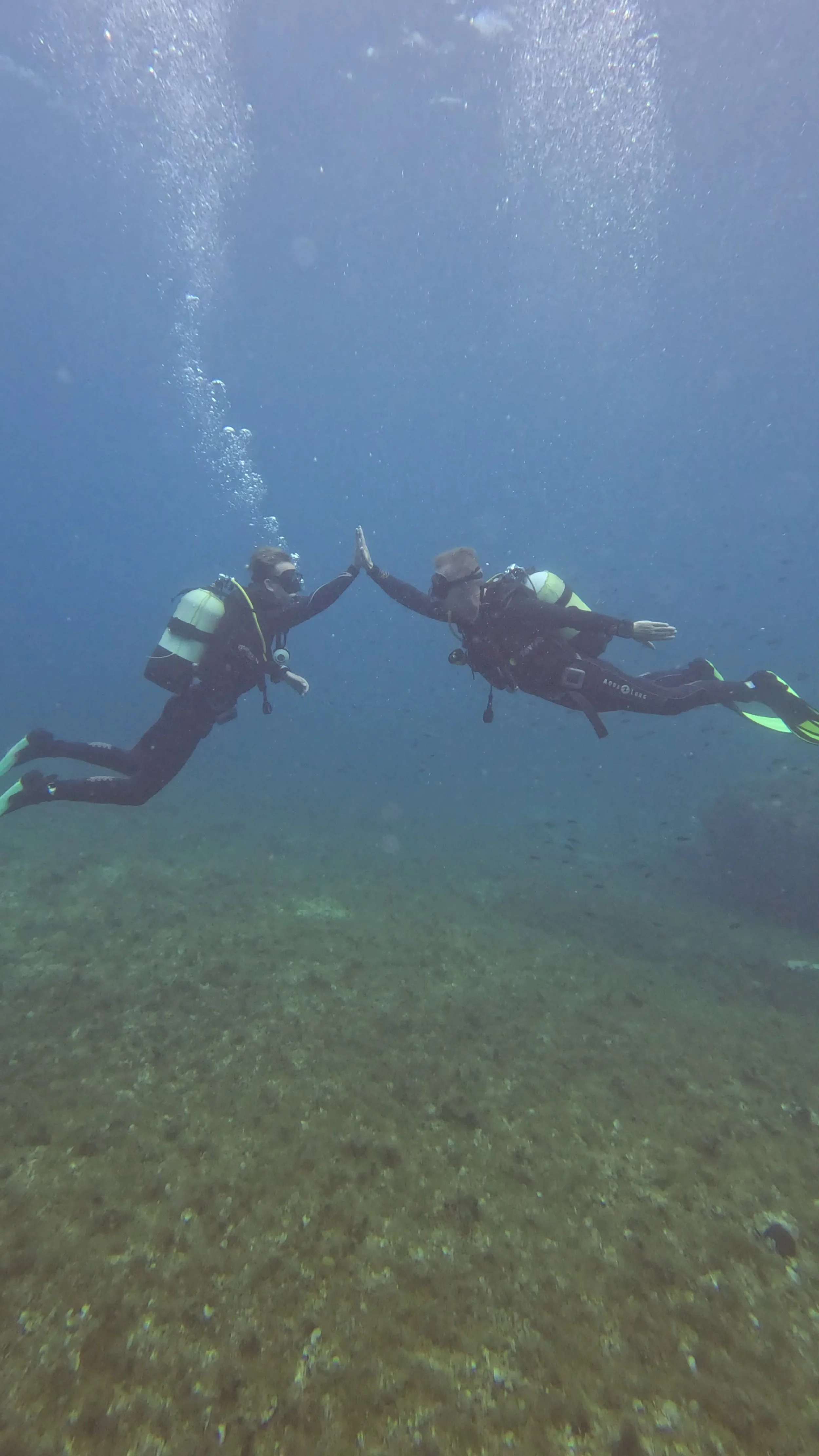 to dykkere mødes under vandet til en high-five på Gozo, Malta