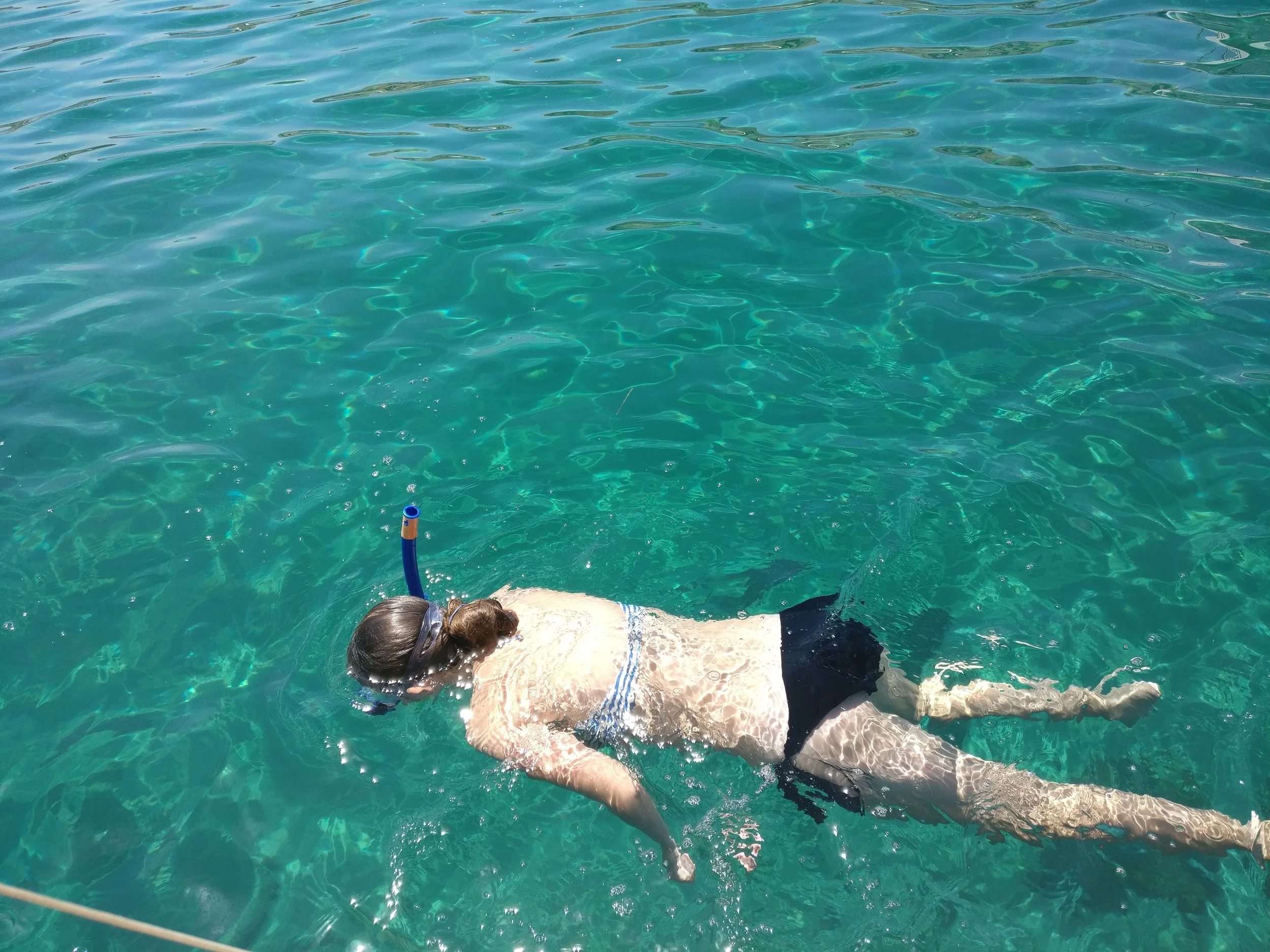 pige snorkler tæt på molen på Gozo, Malta