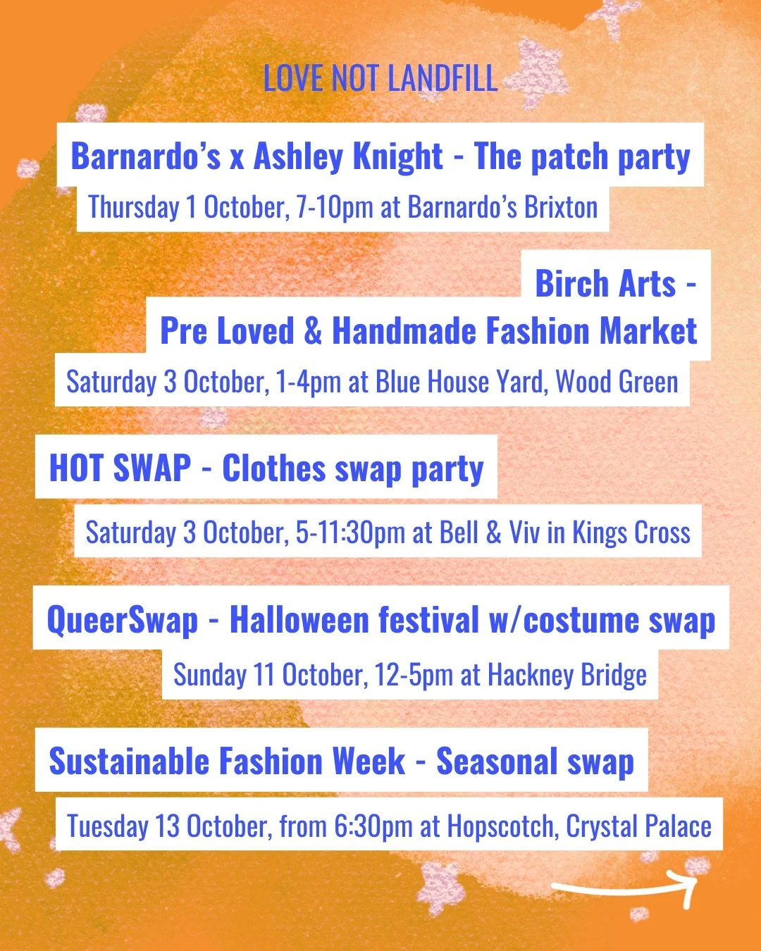 sooo much fun stuff happening this month including not one but TWO halloween costume clothes swaps 👻

book via eventbrite and contact the organisers with any q's

#preloved #sustainablefashion