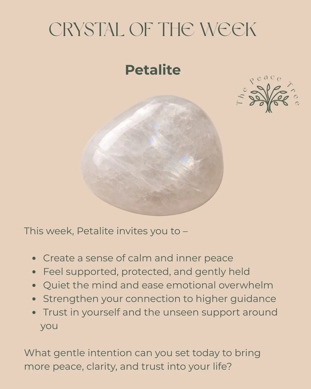 Crystal of the Week: Petalite

Petalite is a gentle yet powerful crystal known for its calming and protective energy. Often called the Stone of the Angels, it supports a sense of peace, reassurance, and spiritual connection while keeping the energy s