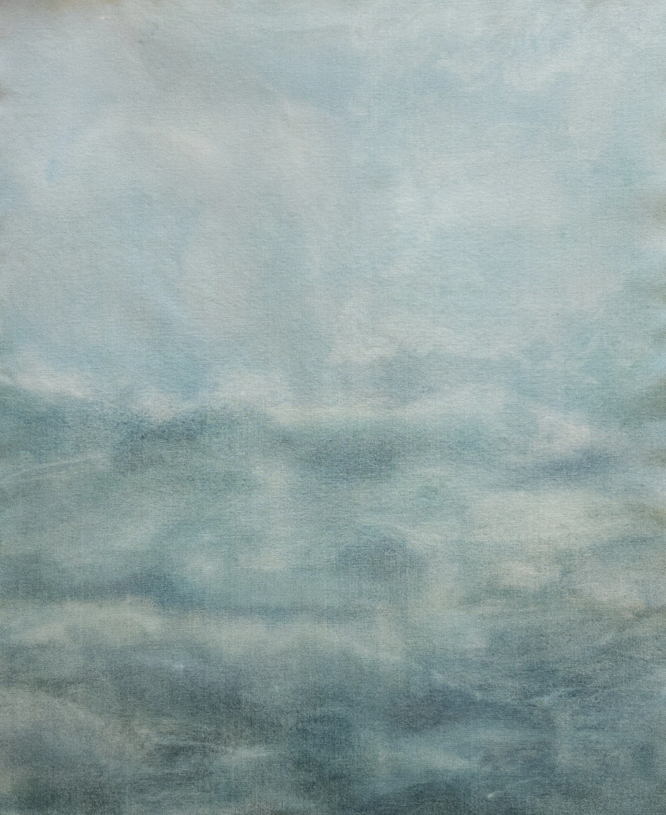 Abstract ocean painting with waves and clouds.