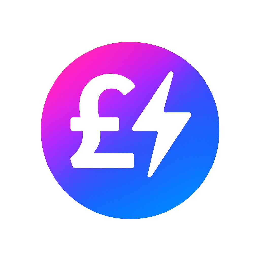 A circular icon with the Facebook logo and a lightning bolt, colored in gradient shades of pink, purple, and blue.